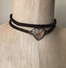 Load image into Gallery viewer, Moss Agate Heart and Leather Wrap Bracelet/Choker #2