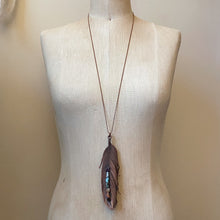Load image into Gallery viewer, Electroformed Feather Necklace with Raw Chakra Stones - Ready to Ship
