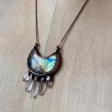 Load image into Gallery viewer, Labradorite Crescent Moon with Raw Clear Quartz Necklace #2 - Ready to Ship