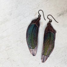 Load image into Gallery viewer, Electroformed Green Macaw Feather Earrings #2 - Ready to Ship