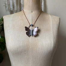 Load image into Gallery viewer, Electroformed Butterfly With Angel Aura Quartz & Rainbow Moonstone Necklace - Ready to Ship