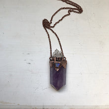 Load image into Gallery viewer, Amethyst Polished Point with Raw Opal &amp; Clear Quartz Candelabra Necklace - Tell Tale Heart Collection

