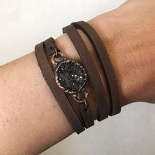 Load image into Gallery viewer, Charcoal Druzy and Leather Wrap Bracelet/Choker #1 - Ready to Ship
