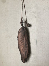 Load image into Gallery viewer, Electroformed Feather Necklace with Raw Garnet Charm (Super Blood Wolf Moon Collection)