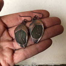 Load image into Gallery viewer, Electroformed Green Macaw Feather Earrings - Ready to Ship