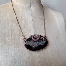 Load image into Gallery viewer, Black Onyx Druzy, Rainbow Moonstone &amp; Sculpted Snake Lilith Necklace - Ready to Ship
