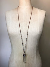 Load image into Gallery viewer, Clear Quartz Point with Rainbow Moonstone Necklace on Amazonite Accented Chain- Ready to Ship
