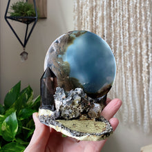 Load image into Gallery viewer, Pyrite, Smoky Quartz and Citrine Crescent Moon Scrying Mirror - Ready to Ship