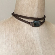 Load image into Gallery viewer, Moss Agate and Leather Wrap Bracelet/Choker #2 - Ready to Ship