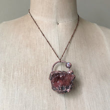 Load image into Gallery viewer, Pink Amethyst Cluster with Rainbow Moonstone Necklace
