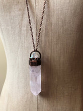 Load image into Gallery viewer, Rose Quartz Point with Angel Aura Cluster Long Necklace - Ready to Ship (Flower Moon Collection)