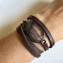Load image into Gallery viewer, Labradorite and Leather Wrap Bracelet/Choker