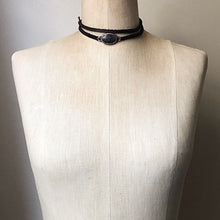 Load image into Gallery viewer, Silver Obsidian and Leather Wrap Bracelet/Choker #2 (Ready to Ship) - Darkness Calling Collection