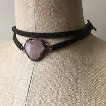 Load image into Gallery viewer, Rose Quartz Hexagon and Leather Wrap Bracelet/Choker - Ready to Ship