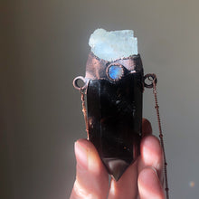 Load image into Gallery viewer, Smoky Quartz Polished Point with Raw Aquamarine & Rainbow Moonstone Necklace - Ready to Ship