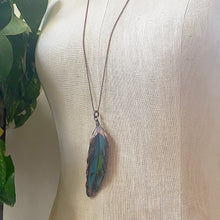 Load image into Gallery viewer, Electroformed Blue & Green Macaw Feather Necklace - Ready to Ship