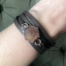 Load image into Gallery viewer, Sunstone Hexagon and Leather Wrap Bracelet/Choker - Ready to Ship