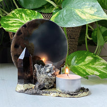 Load image into Gallery viewer, Pyrite, Smoky Quartz and Citrine Crescent Moon Scrying Mirror - Ready to Ship