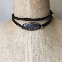 Load image into Gallery viewer, Silver Obsidian and Leather Wrap Bracelet/Choker #1 (Ready to Ship) - Darkness Calling Collection