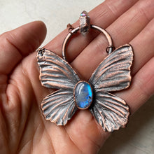 Load image into Gallery viewer, Electroformed Butterfly With Rainbow Moonstone & Angel Aura Quartz Necklace - Ready to Ship