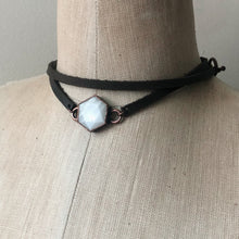 Load image into Gallery viewer, White Moonstone Hexagon and Leather Wrap Bracelet/Choker #2 - Ready to Ship
