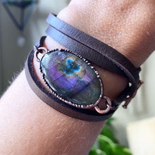 Load image into Gallery viewer, Purple Labradorite and Leather Wrap Bracelet/Choker