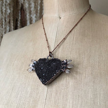 Load image into Gallery viewer, Dark Amethyst Druzy & Clear Quartz Point Tell Tale Heart Necklace #3