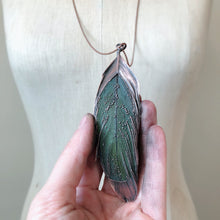 Load image into Gallery viewer, Electroformed Green Macaw Feather Necklace #1- Ready to Ship