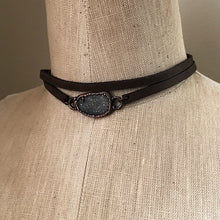 Load image into Gallery viewer, Charcoal Druzy and Leather Wrap Bracelet/Choker #3 - Ready to Ship