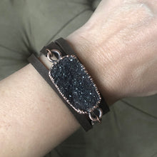 Load image into Gallery viewer, Gray Druzy and Leather Wrap Bracelet/Choker #6 - Ready to Ship