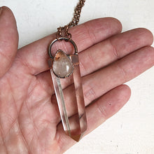 Load image into Gallery viewer, Polished Clear Quartz Point & Teardrop Golden Rutilated Quartz Necklace #1 (Icarus Soaring)