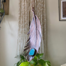 Load image into Gallery viewer, Electroformed Feather with Raw Amazonite Necklace - Ready to Ship