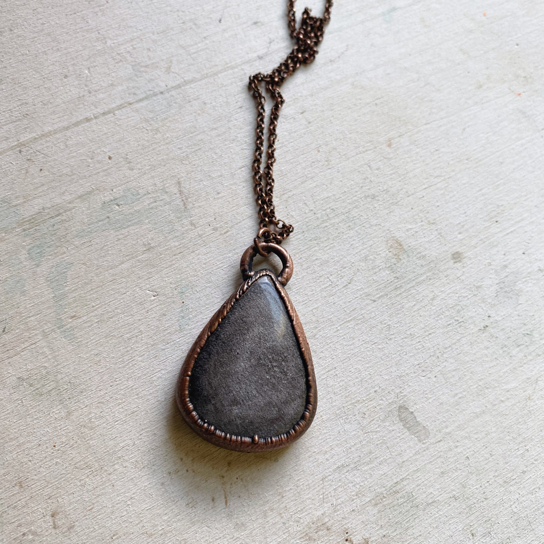 Silver Obsidian Teardrop Necklace - Ready to Ship