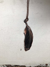 Load image into Gallery viewer, Electroformed Dark Gray Feather Necklace - Ready to Ship