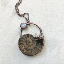 Load image into Gallery viewer, Golden Ammonite, Clear Quartz and Rainbow Moonstone Necklace #1B - Ready to Ship