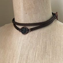 Load image into Gallery viewer, Charcoal Druzy and Leather Wrap Bracelet/Choker #1 - Ready to Ship