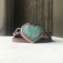 Load image into Gallery viewer, Amazonite Heart and Leather Wrap Bracelet/Choker - Made to Order