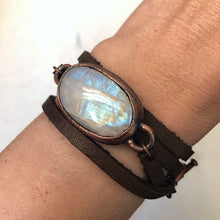 Load image into Gallery viewer, Rainbow Moonstone & Leather Wrap Bracelet/Choker