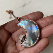 Load image into Gallery viewer, Labradorite Crescent Moon with Raw Clear Quartz Necklace #1 - Ready to Ship