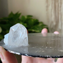 Load image into Gallery viewer, Large Silver Crescent Moon Scrying Mirror with Clear Quartz Cluster - Ready to Ship