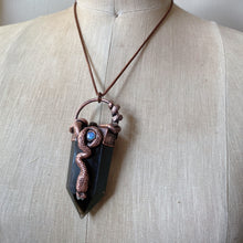 Load image into Gallery viewer, Smoky Quartz, Rainbow Moonstone, Clear Quartz Druzy, Garnet & Sculpted Snake Lilith Necklace - Ready to Ship