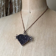 Load image into Gallery viewer, Dark Amethyst Druzy & Clear Quartz Point Tell Tale Heart Necklace #2