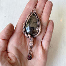 Load image into Gallery viewer, Hypersthene, Garnet & Sculpted Snake Black Moon Lilith Necklace - Ready to Ship