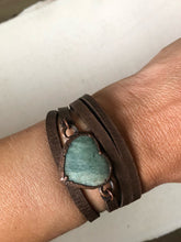 Load image into Gallery viewer, Amazonite Heart and Leather Wrap Bracelet/Choker (Satya Collection)