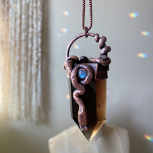 Load image into Gallery viewer, Smoky Quartz, Rainbow Moonstone, Clear Quartz Druzy, Garnet & Sculpted Snake Lilith Necklace - Ready to Ship
