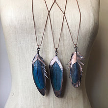 Load image into Gallery viewer, Electroformed Large Macaw Feather Necklace - Read to Ship