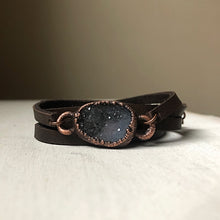 Load image into Gallery viewer, Gray Druzy and Leather Wrap Bracelet/Choker #1 - Ready to Ship