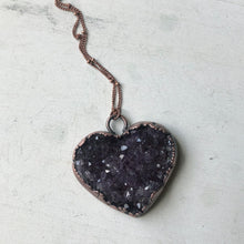 Load image into Gallery viewer, Dark Amethyst Druzy Heart Necklace #7 - Ready to Ship