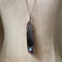 Load image into Gallery viewer, Electroformed Charcoal Grey Dove Feather & Opal Necklace #3- Ready to Ship