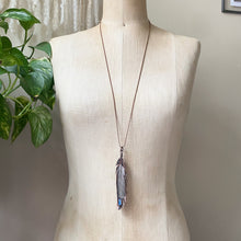 Load image into Gallery viewer, Electroformed Charcoal Grey Dove Feather & Opal Necklace #1- Ready to Ship